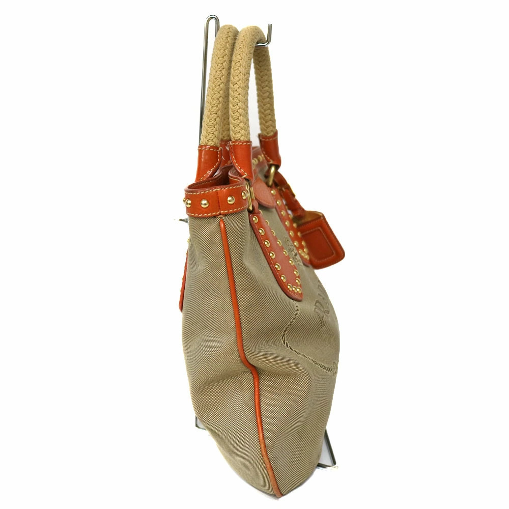 PRADA Handbag Beige Orange Leather Jacquard Bag - Picture 3 of 6